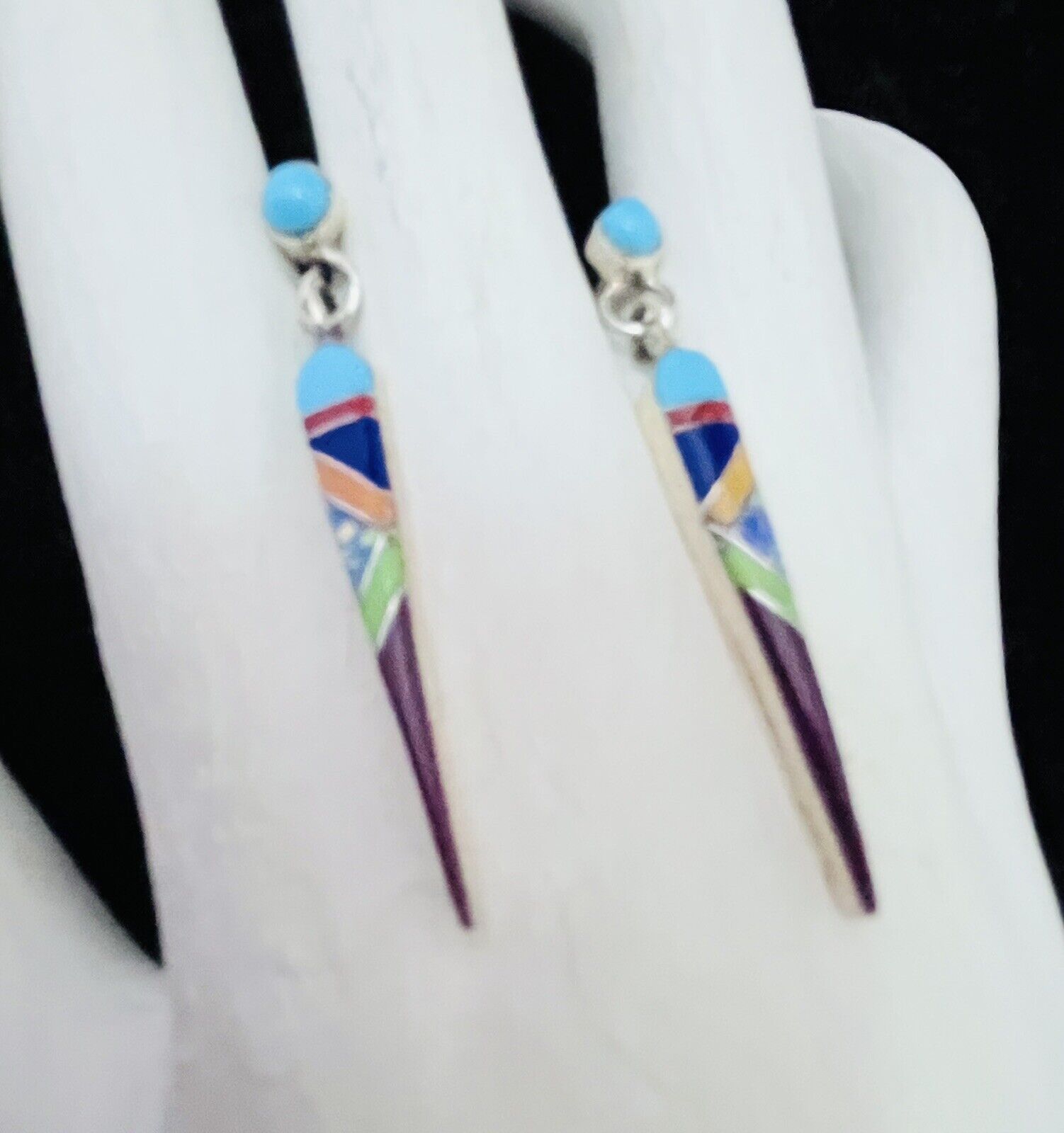 Navajo Sterling Turquoise Coral Spiny Oyster Lapis Earrings #226