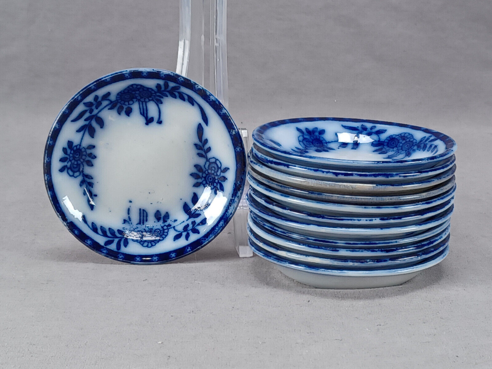 Set of 12 Vintage Furnivals Meissen Pattern Flow Blue Butter Pats