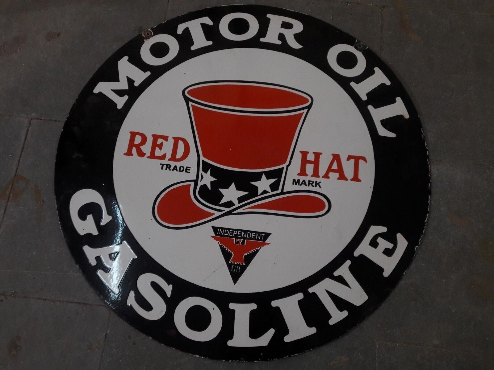 PORCELIAN RED HAT GASOLINE ENAMEL SIGN SIZE 30X30 INCHES DOUBLE SIDED
