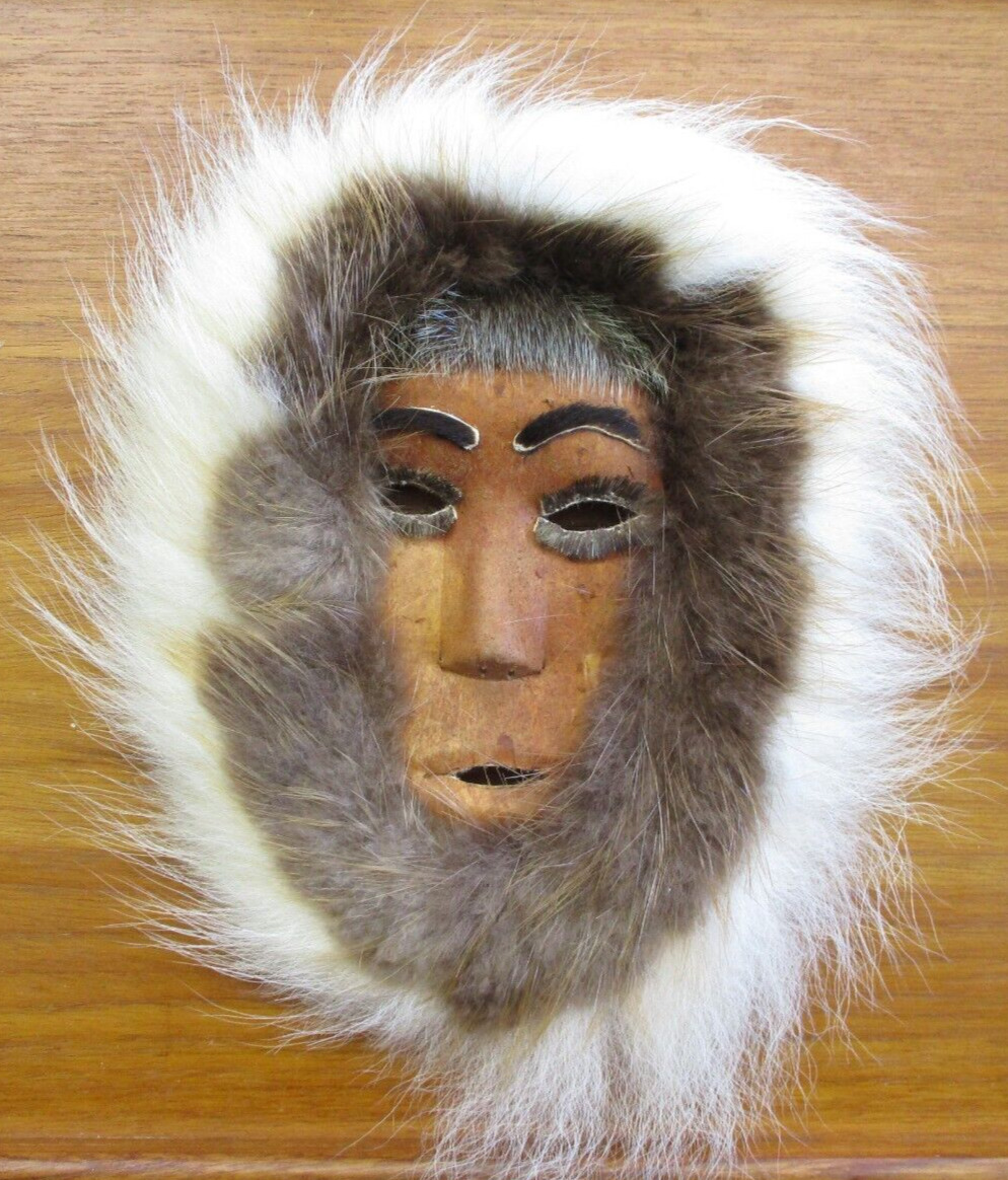 Vintage Alaska Inuit Mask Fur Animal Hide Leather Eskimo Eunice Aishanna Alaskan