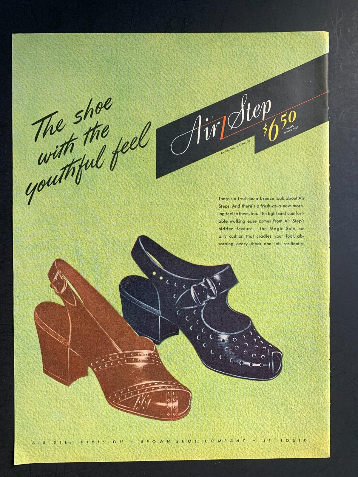 1945 Air Step Shoes Brown Shoe Company Print Ad 13inx10in
