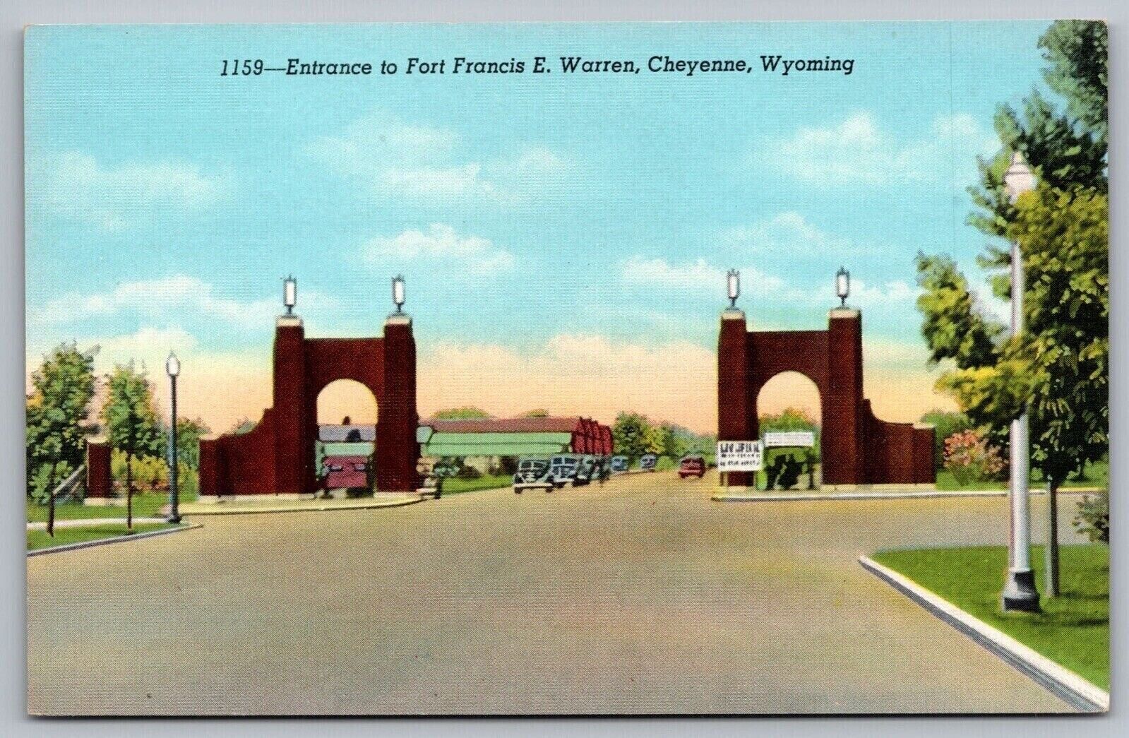 Entrance Fort Francis E Warren Cheyenne Wyoming Street View Old Car VNG Postcard