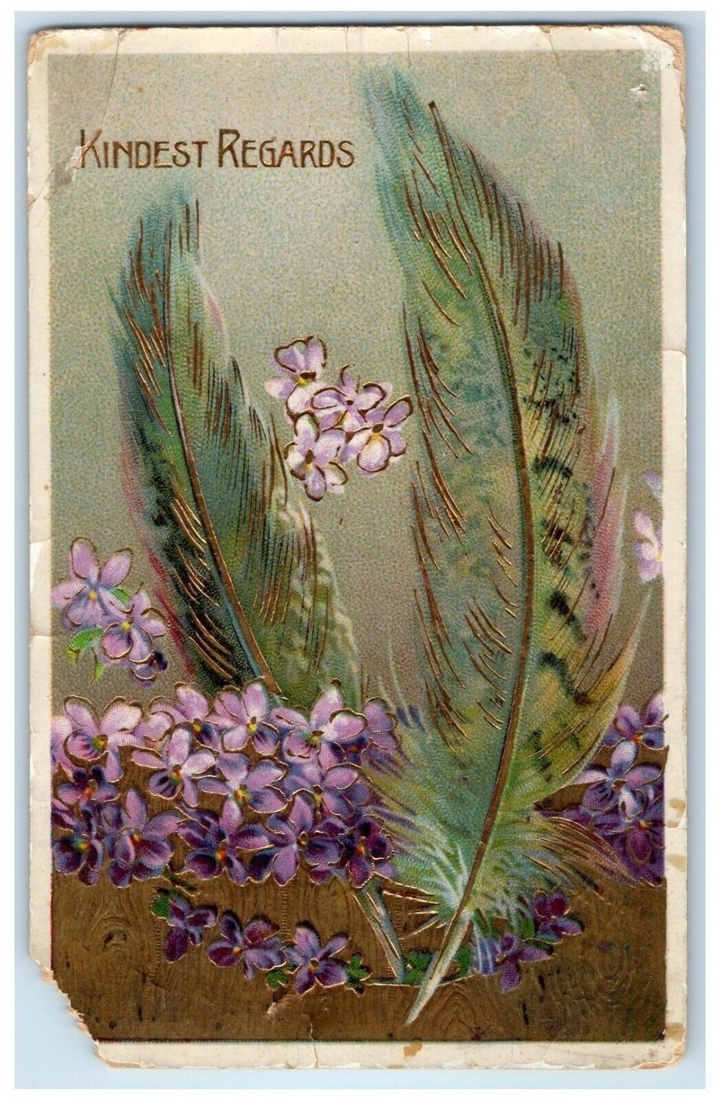 1912 Kindest Regards Flowers Palm Leaf Cedar Bluff Kansas KS Posted Postcard
