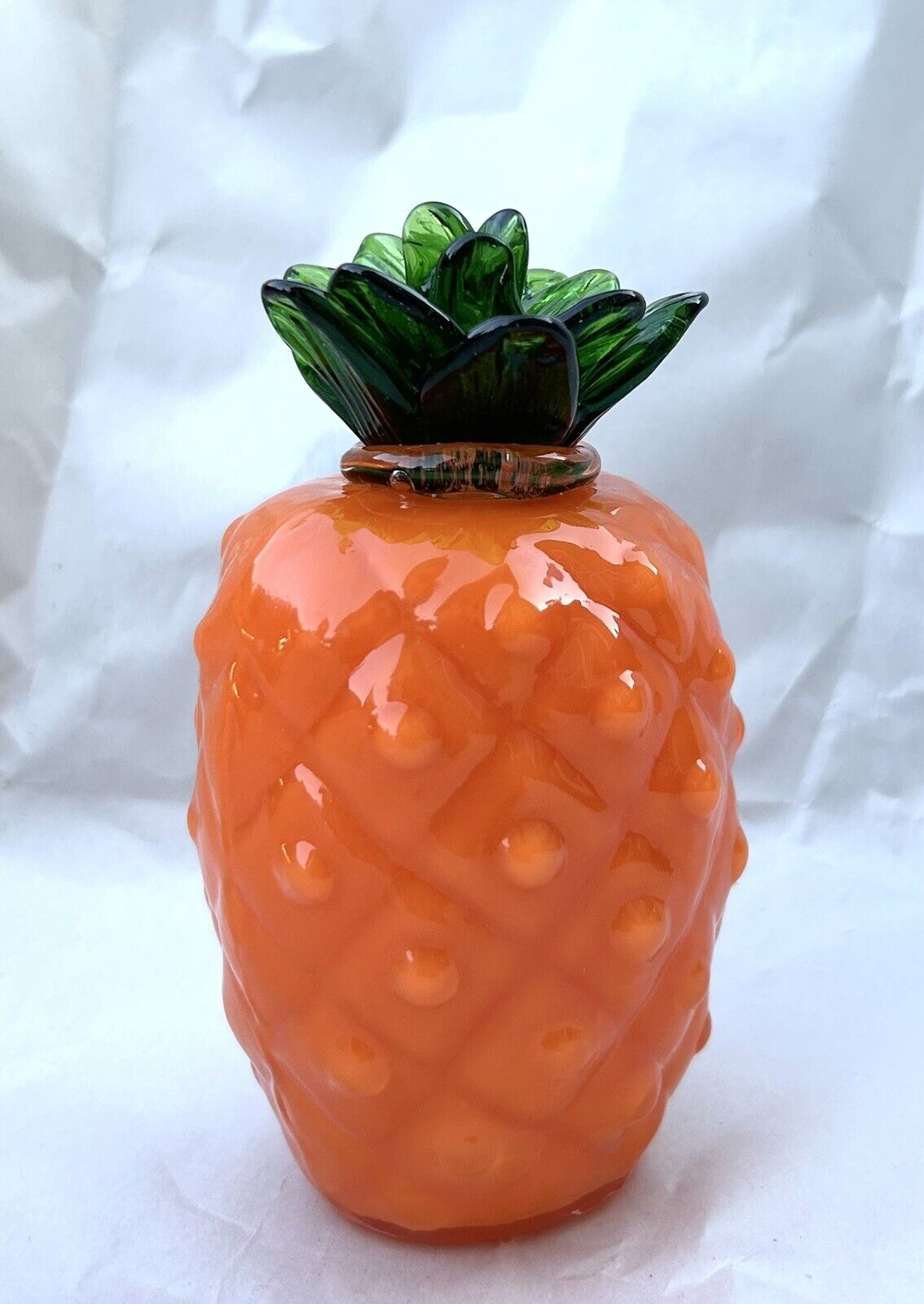 glass pineapple figurine Murano Style  Blown Mold Orange Hospitality Decor