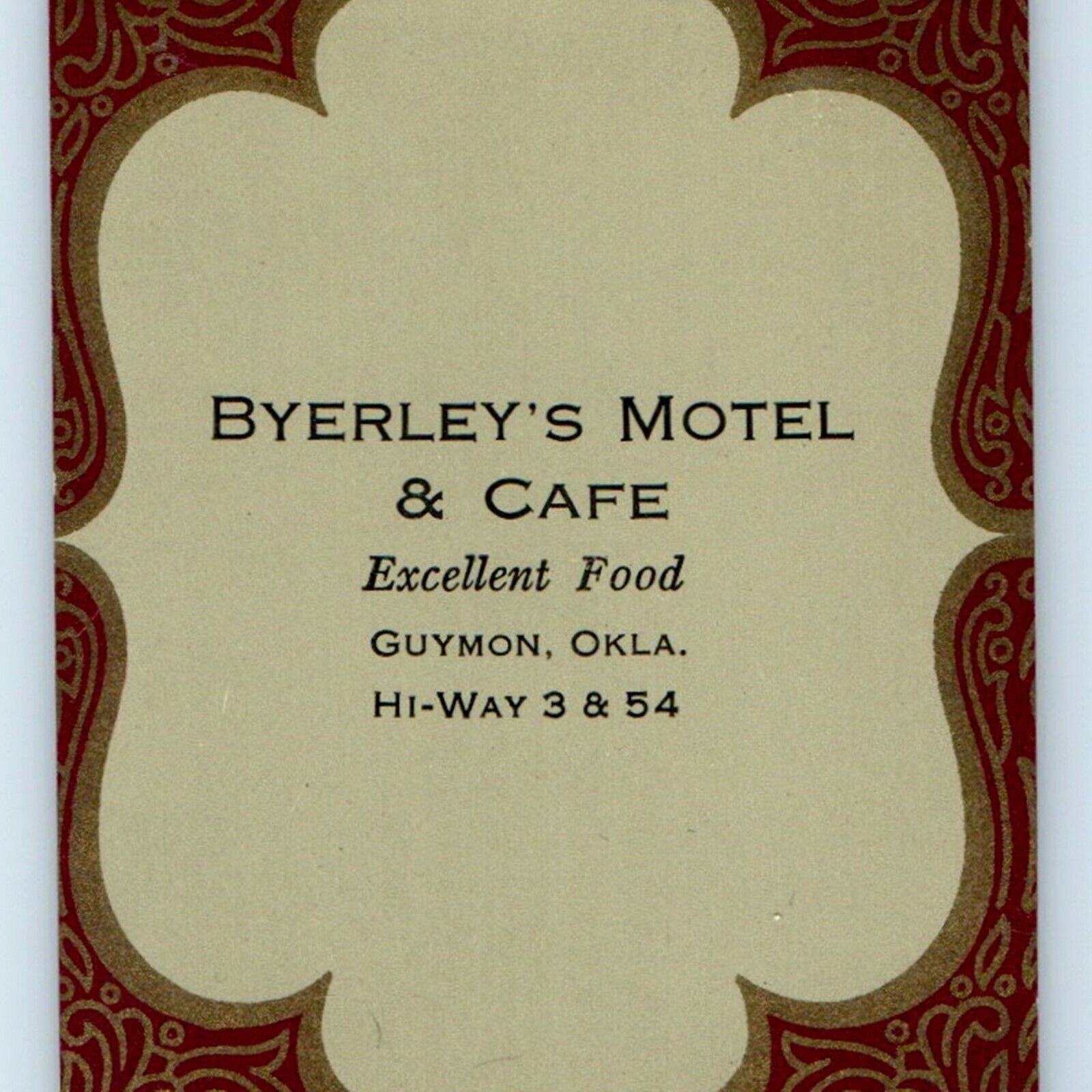 c1950s Guymon, Oklahoma Byerley's Motel & Cafe Business Playing Card Food C25
