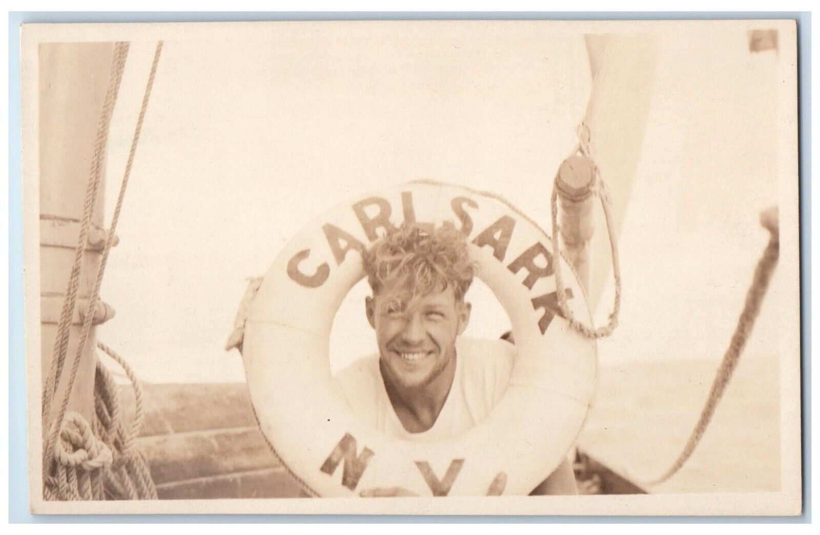 c1930's Yacht Lifesaver Dudley Schoals Carlsark New York NY RPPC Photo Postcard