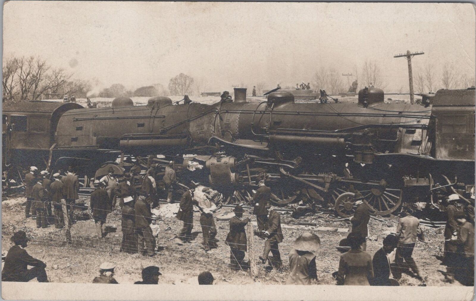 Train Accident Head on Wreck Scene 1913 Ohio? RPPC Photo Postcard