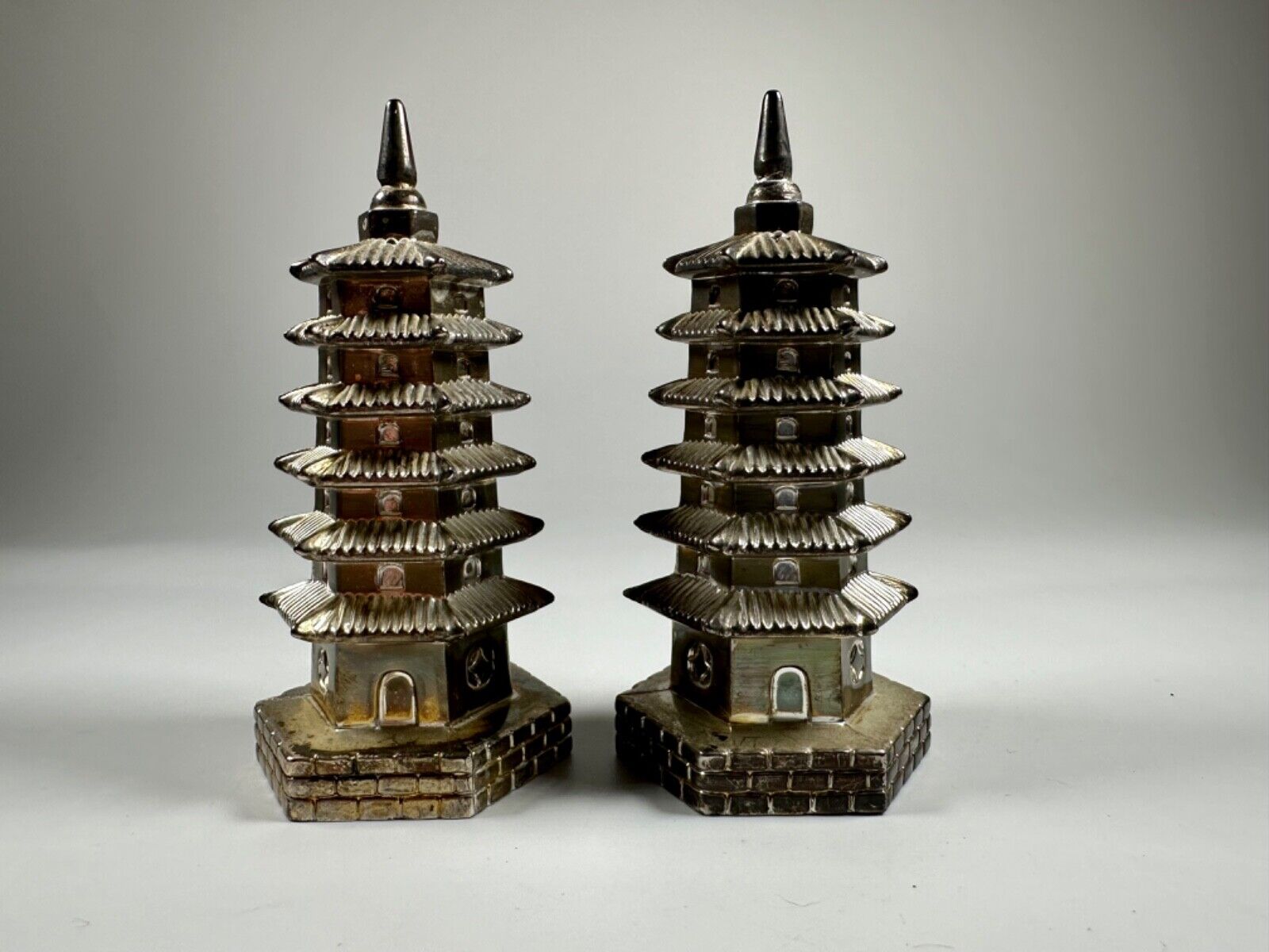 Vintage Godinger Silver Plated Japanese Pagoda Salt & Pepper Shakers