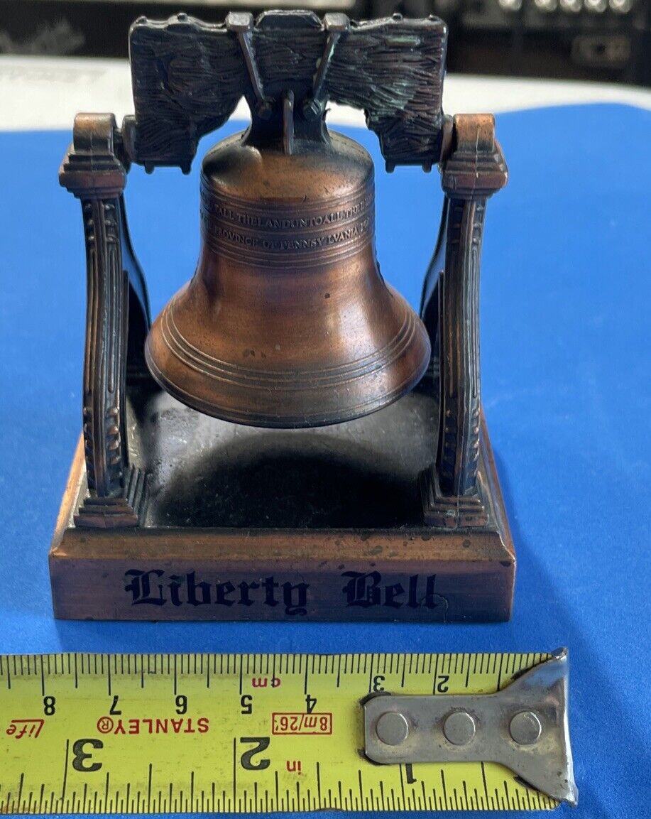 Vtg Liberty Bell on Metal Stand History On Bottom Philadelphia PA Copper Finish