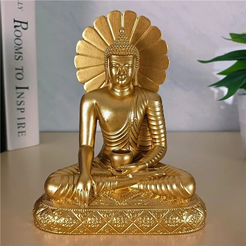 Gold Buddha Statue Sakyamuni Figurines Art Sculpture Home Decor