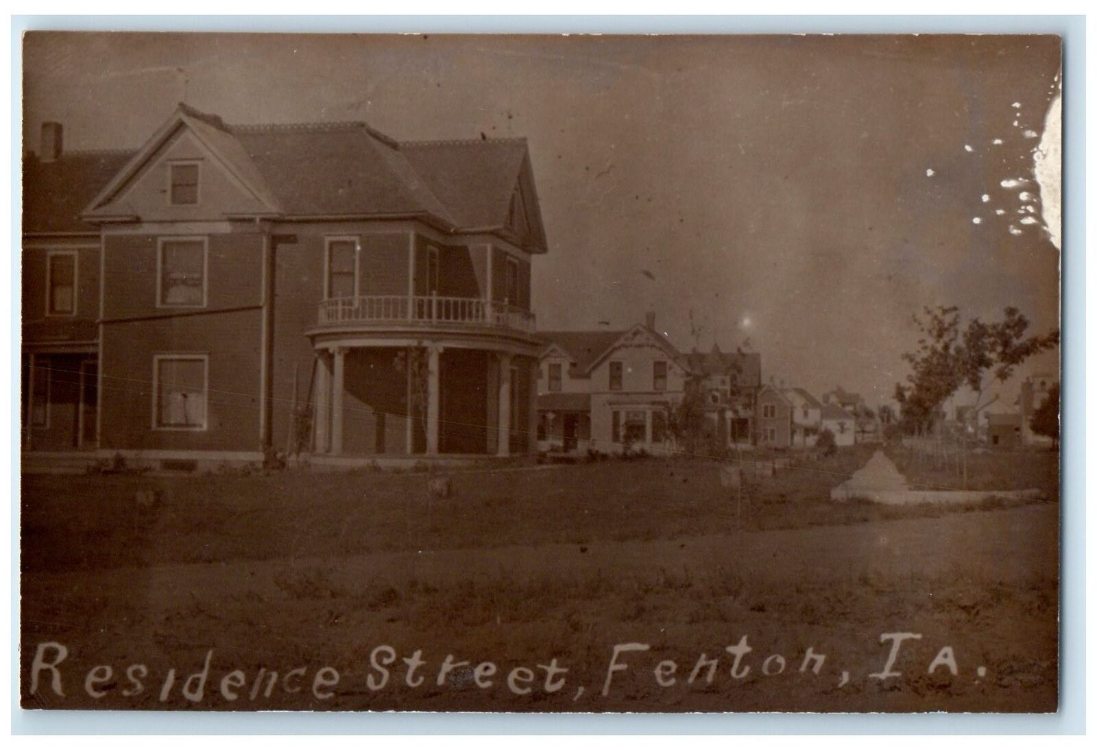 c1910's Residence Street Building Houses Dirt Road Grounds Fenton Iowa Postcard