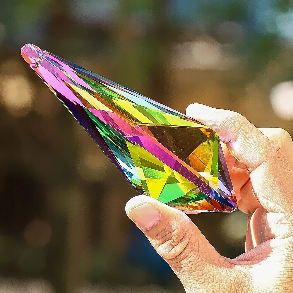 Feng Shui Faceted 120MM Rainbow Horn Crystal Prism Glass Pendant Rainbow Maker