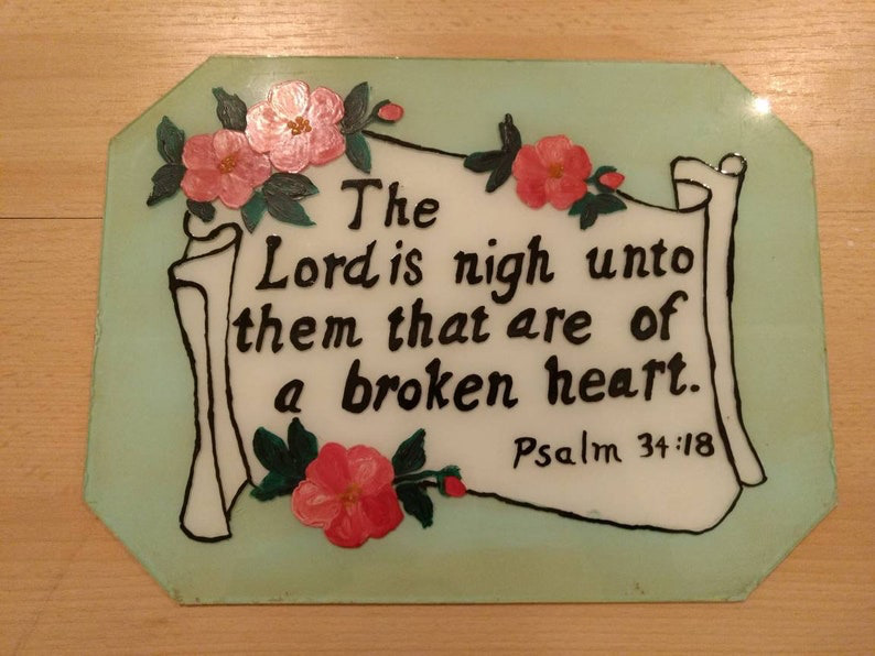 Vintage Hand Painted Glass Biblical Scripture Inspirational Quote