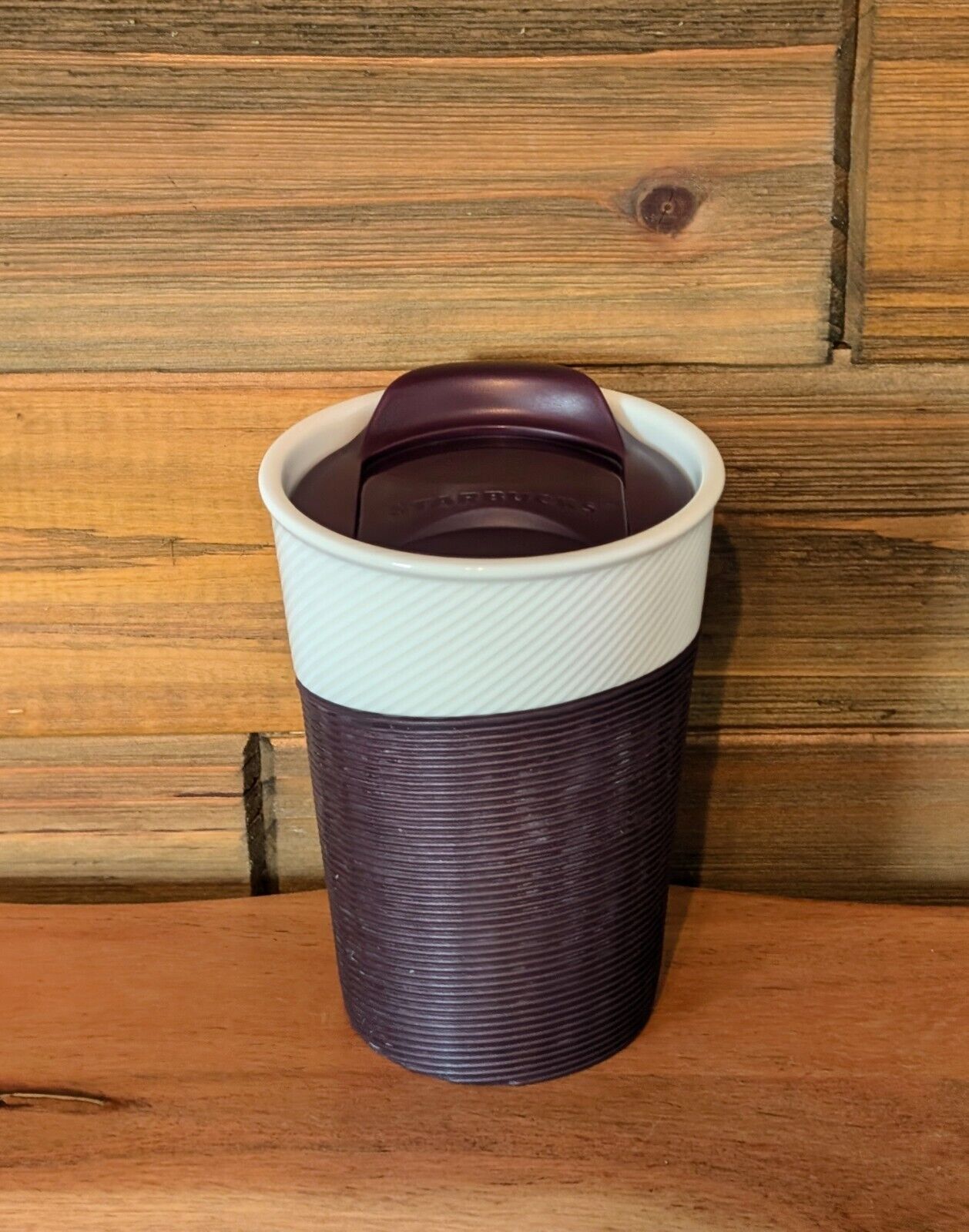 2014 Starbucks Ceramic Coffee Tea Mug w/ Silicone Guard and Slide Lid - Burgundy