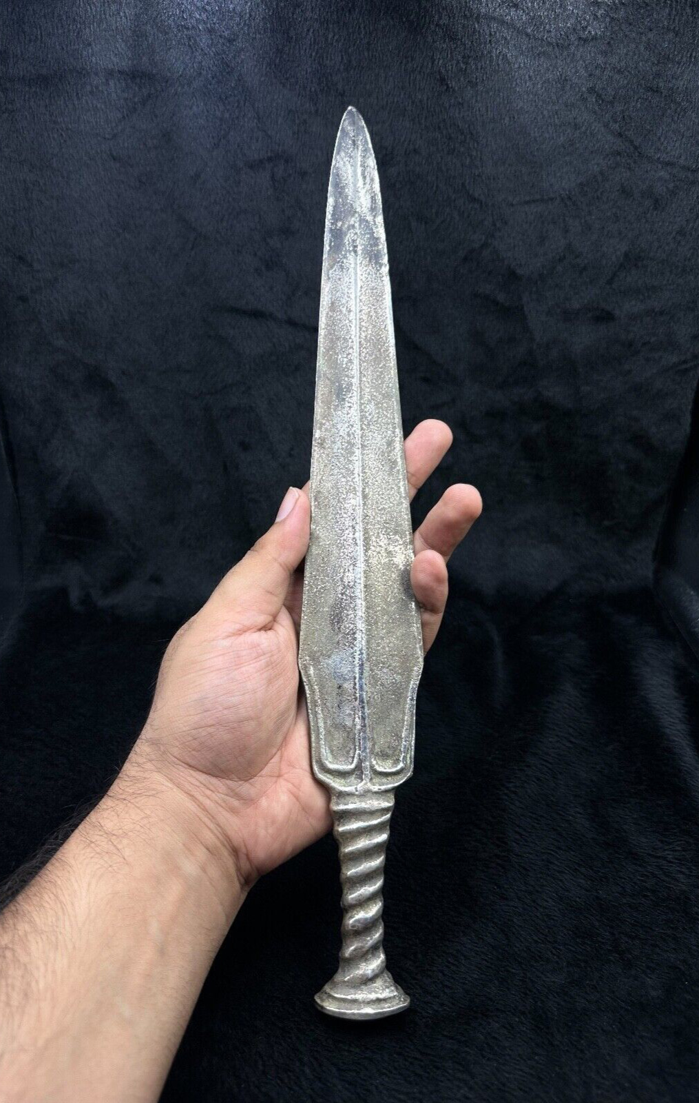 Excellent Ancient Roman Old Silver Plated With Patina Unique Dagger Sword