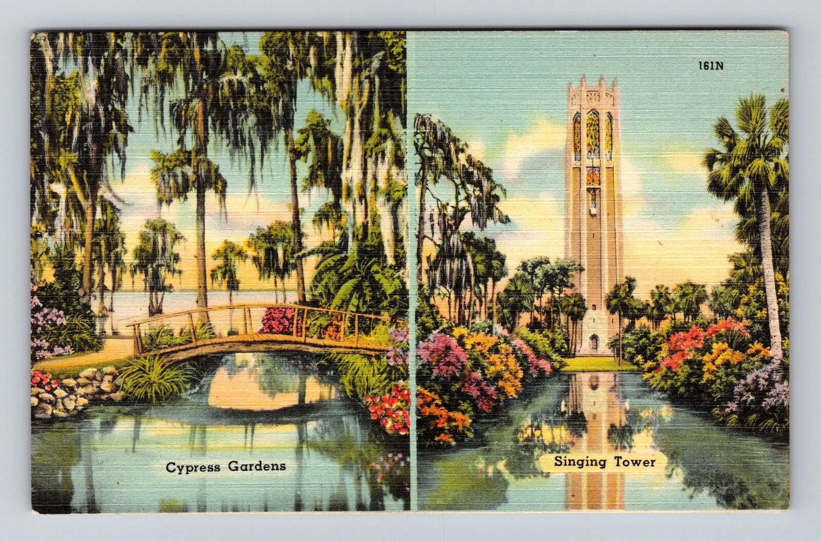 FL-Florida, Cypress Garden, Bok Tower, Florida Tourist Sites, Vintage Postcard