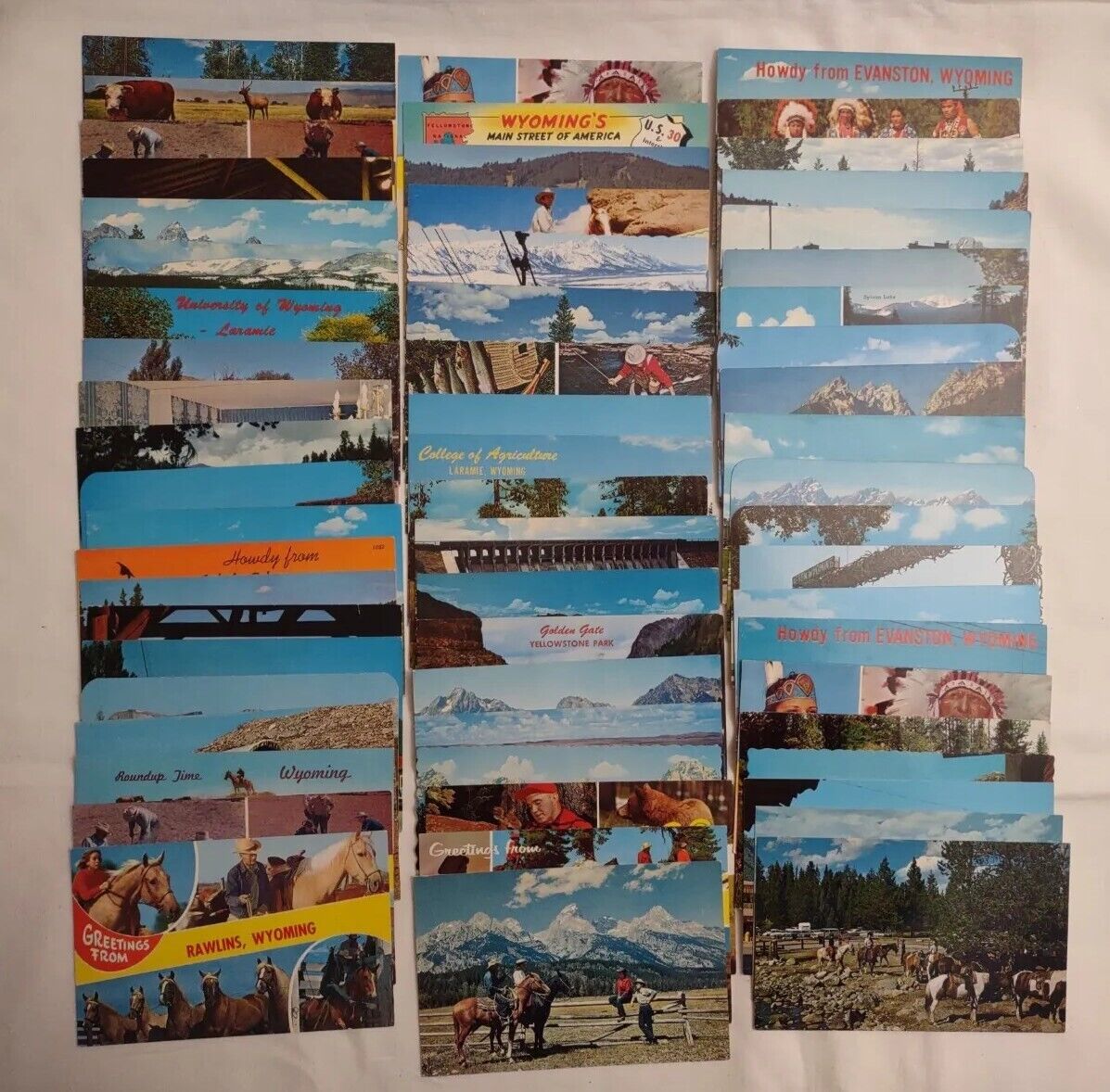 Vintage Lot Of 60 Wyoming Postcards Evanston Afton Lake College Chair Lift Cows
