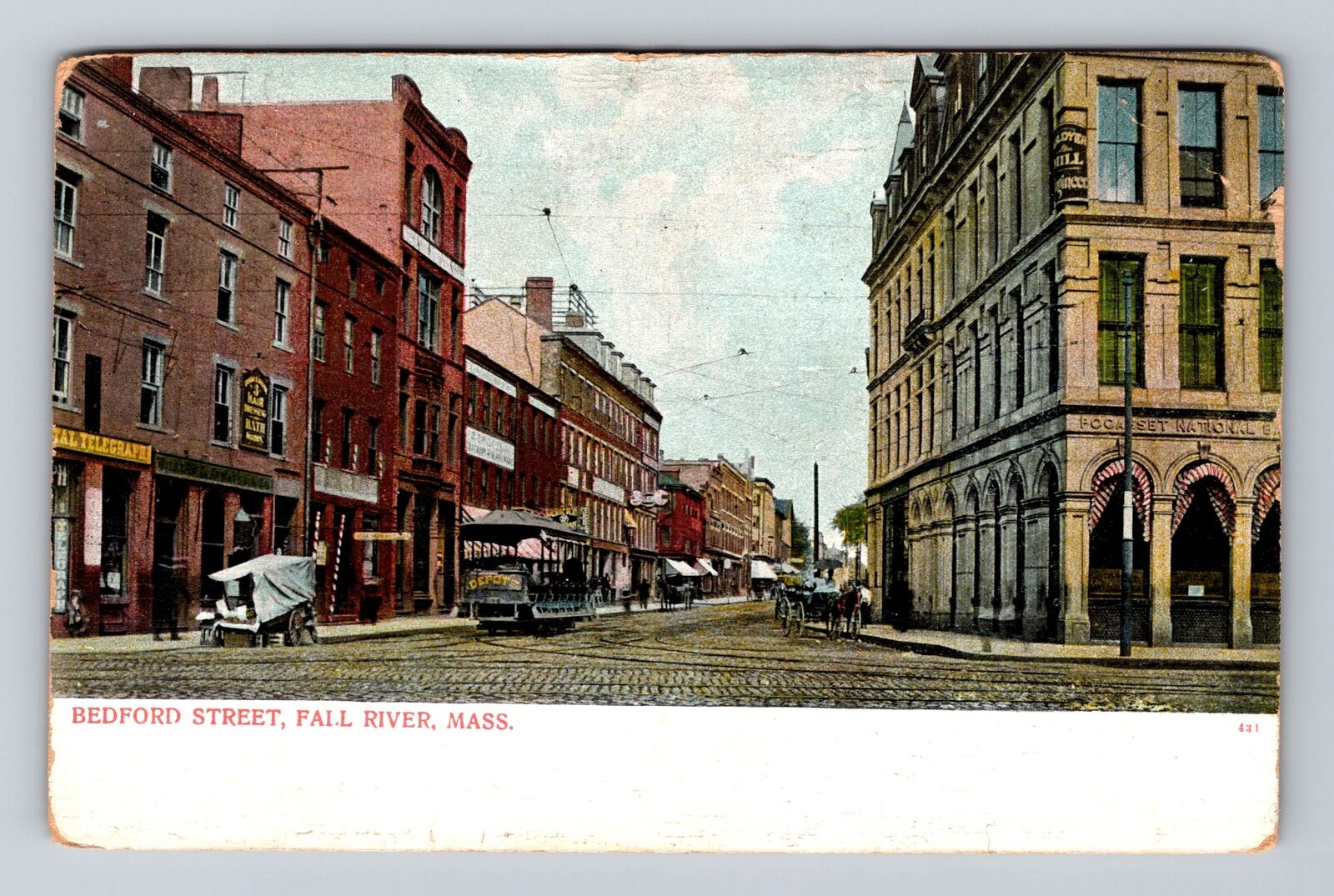Fall River MA-Massachusetts, Scenic Bedford Street, Antique Vintage Postcard
