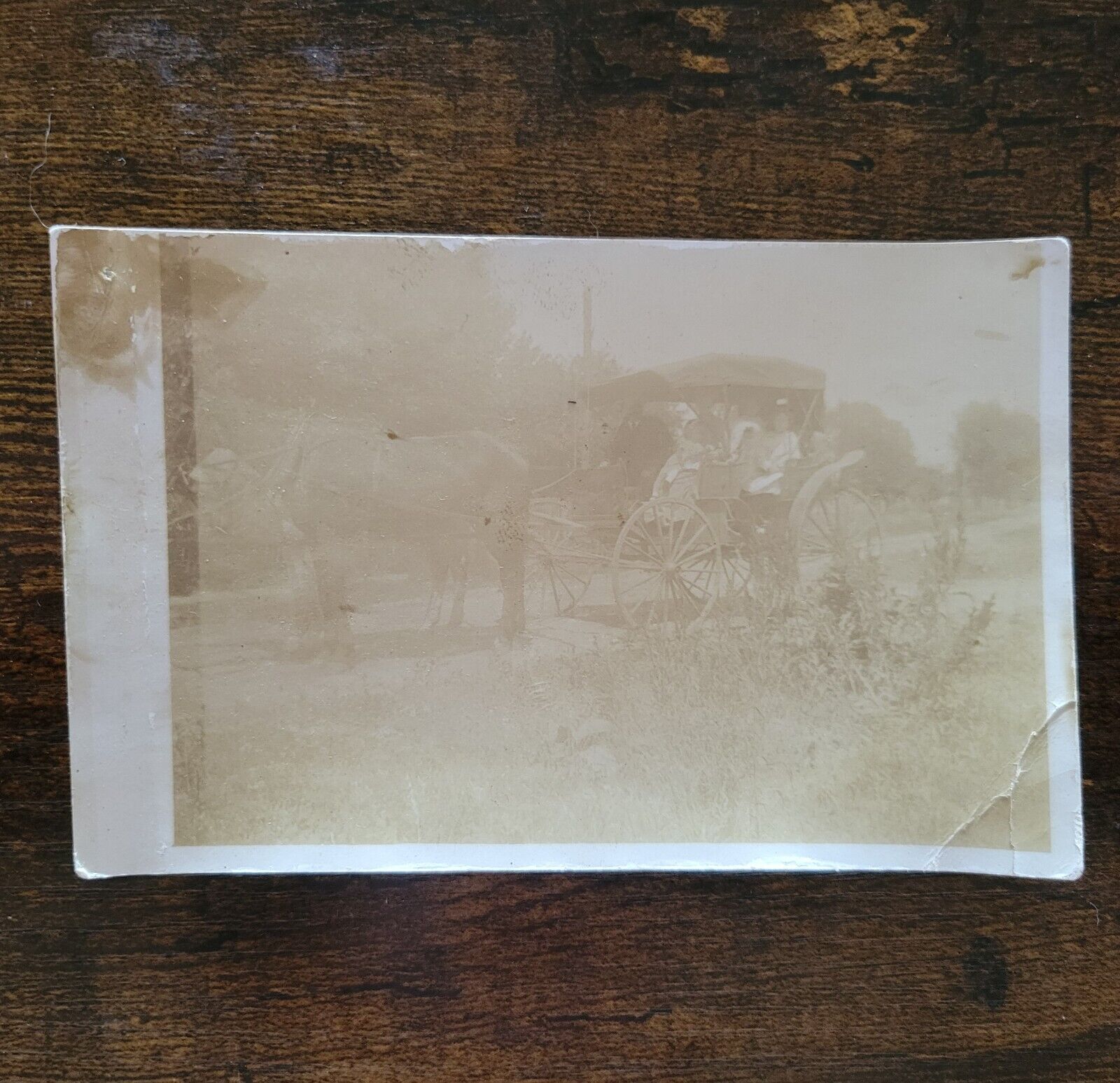RPPC Family Carriage Ride Everyday Early 20th Century Faded Photo Postcard