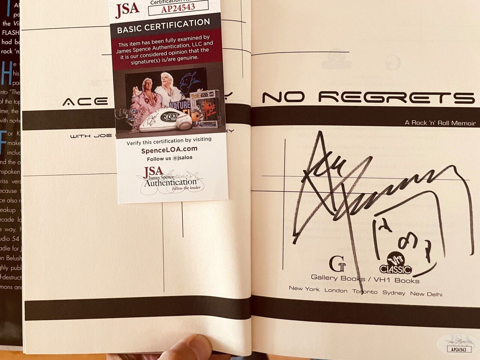 Ace Frehley autographed signed KISS No Regrets first edition hardcover book JSA