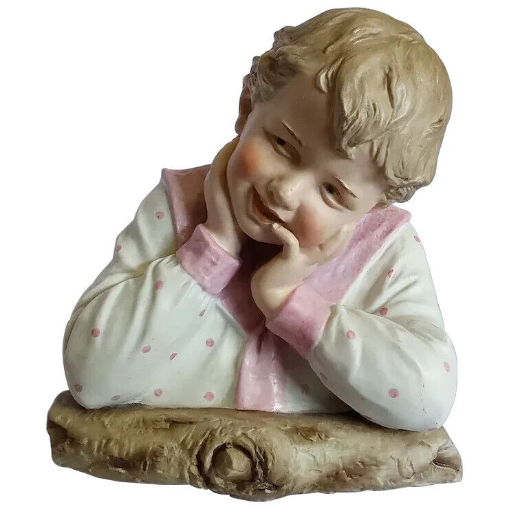 Antique Porcelain Figurine Bisque Bust of a Boy Gebruder Heubach Marked
