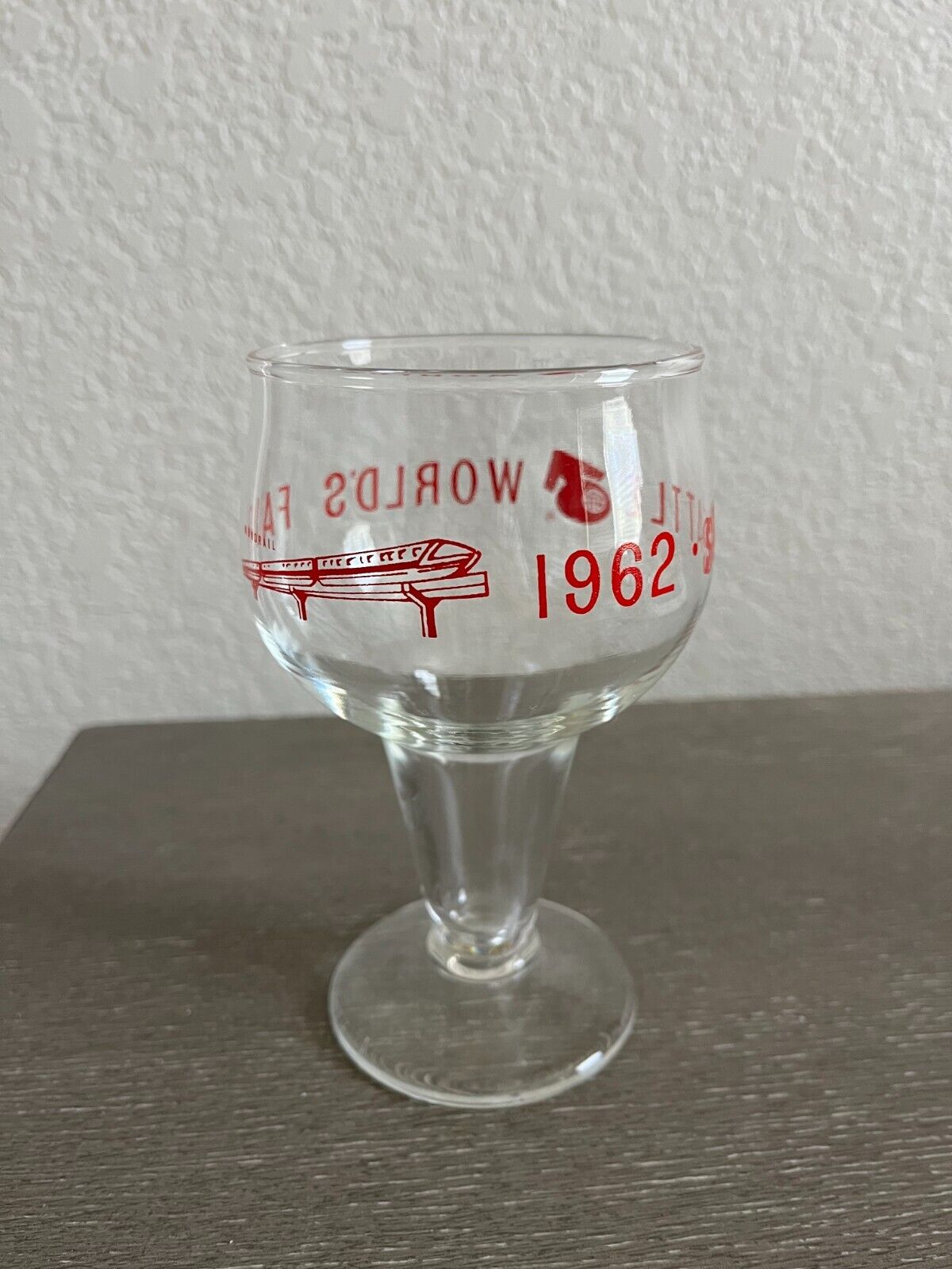 Vintage 1962 Seattle World's Fair Beer Clear Glass Red Print Monorail 5 3/4