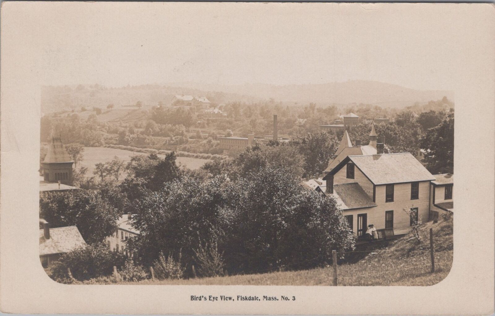 Bird's Eye View, Fiskdale Massachusetts No 3 1908 Eddy Make RPPC Postcard