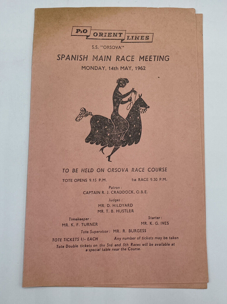 14th May 1962 PO Orient Lines Ship SS Orsova Spanish Main Race Meeting Program