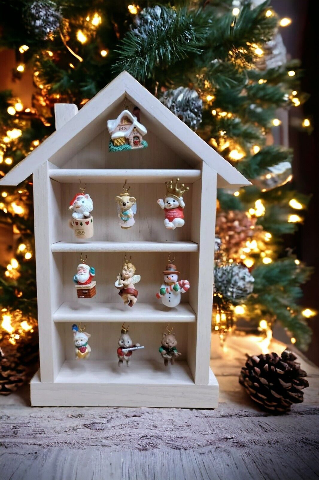 Vintage Hallmark Shadow Box Memory House with 10 Miniature Keepsake Ornaments