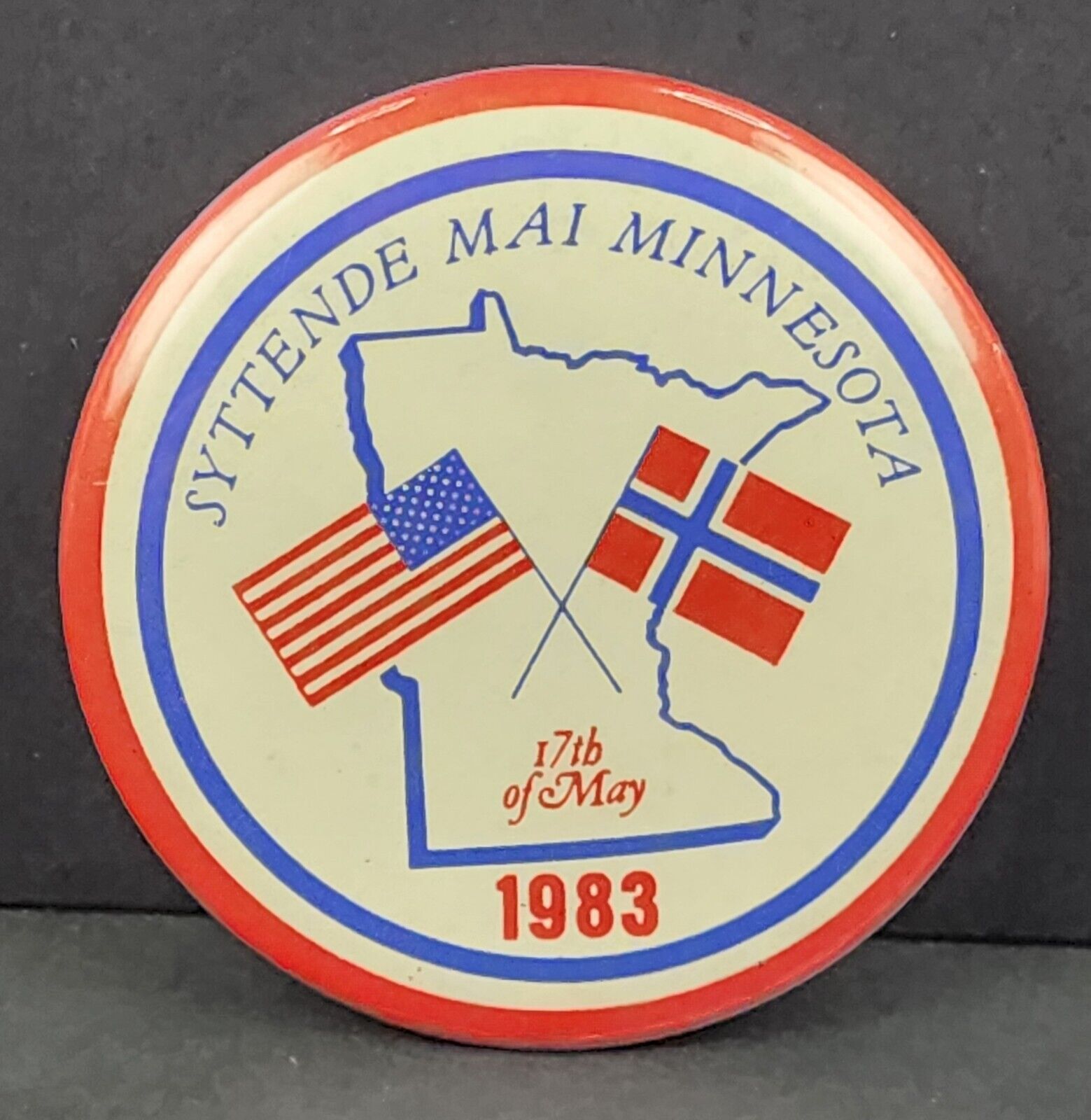 Vintage Syttende Mai 1983 Norwegian Heritage Day May 17th Minnesota Button Pin A