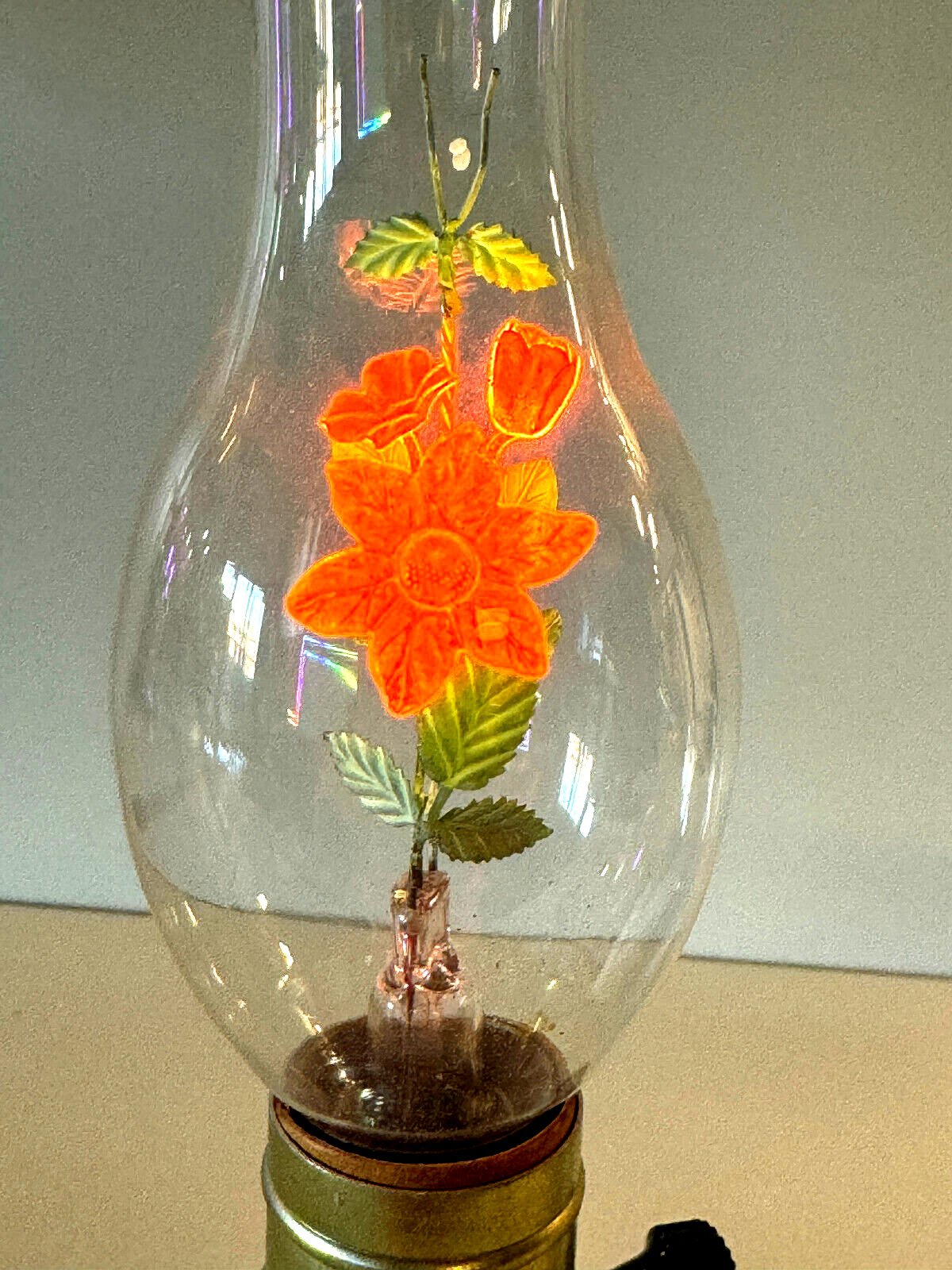 vtg Aerolux Neon Light Bulb lighted figural #2 TULIP GREEN RED FLOWER glass