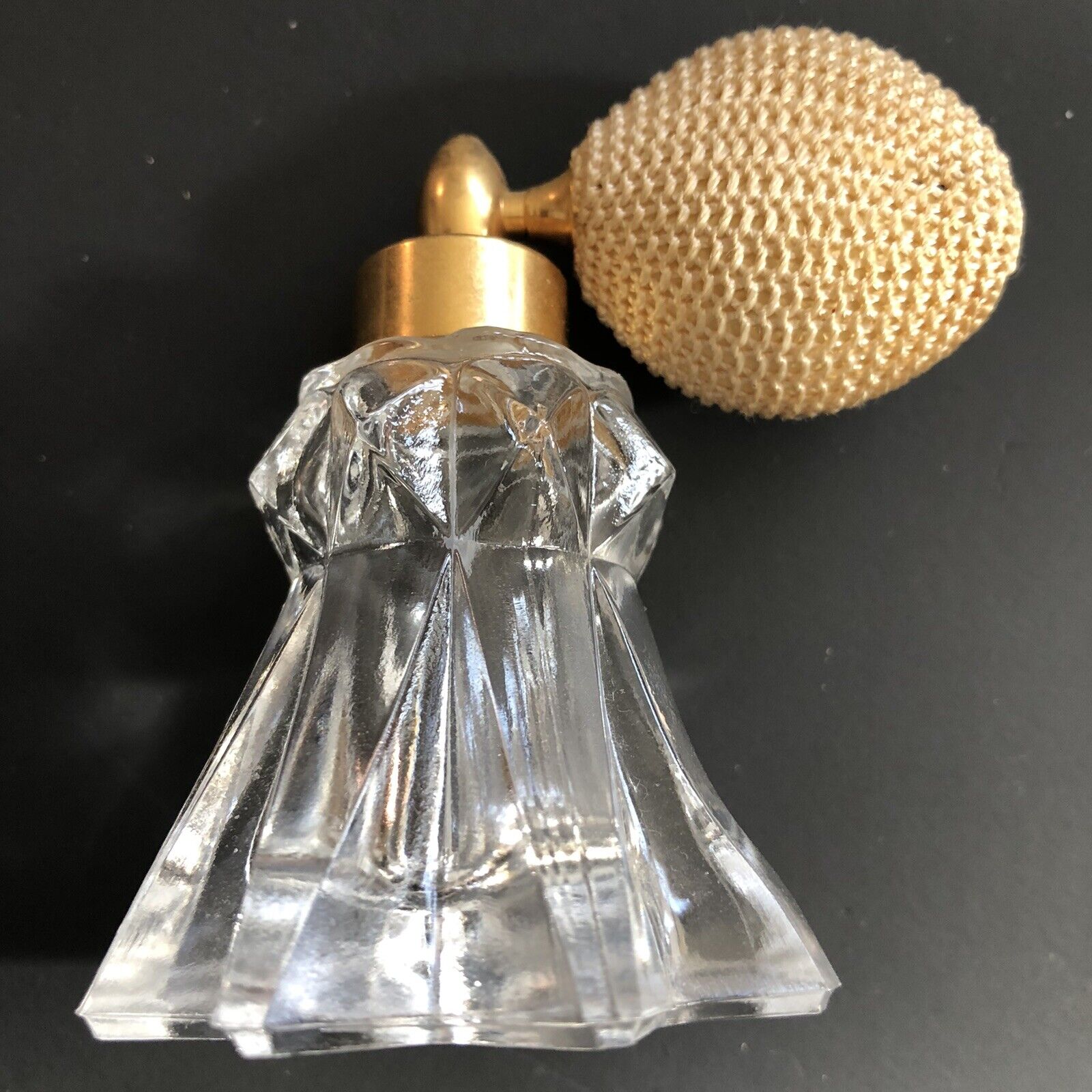 Vintage clear glass diamond cut gold screw top refillable perfume atomizer
