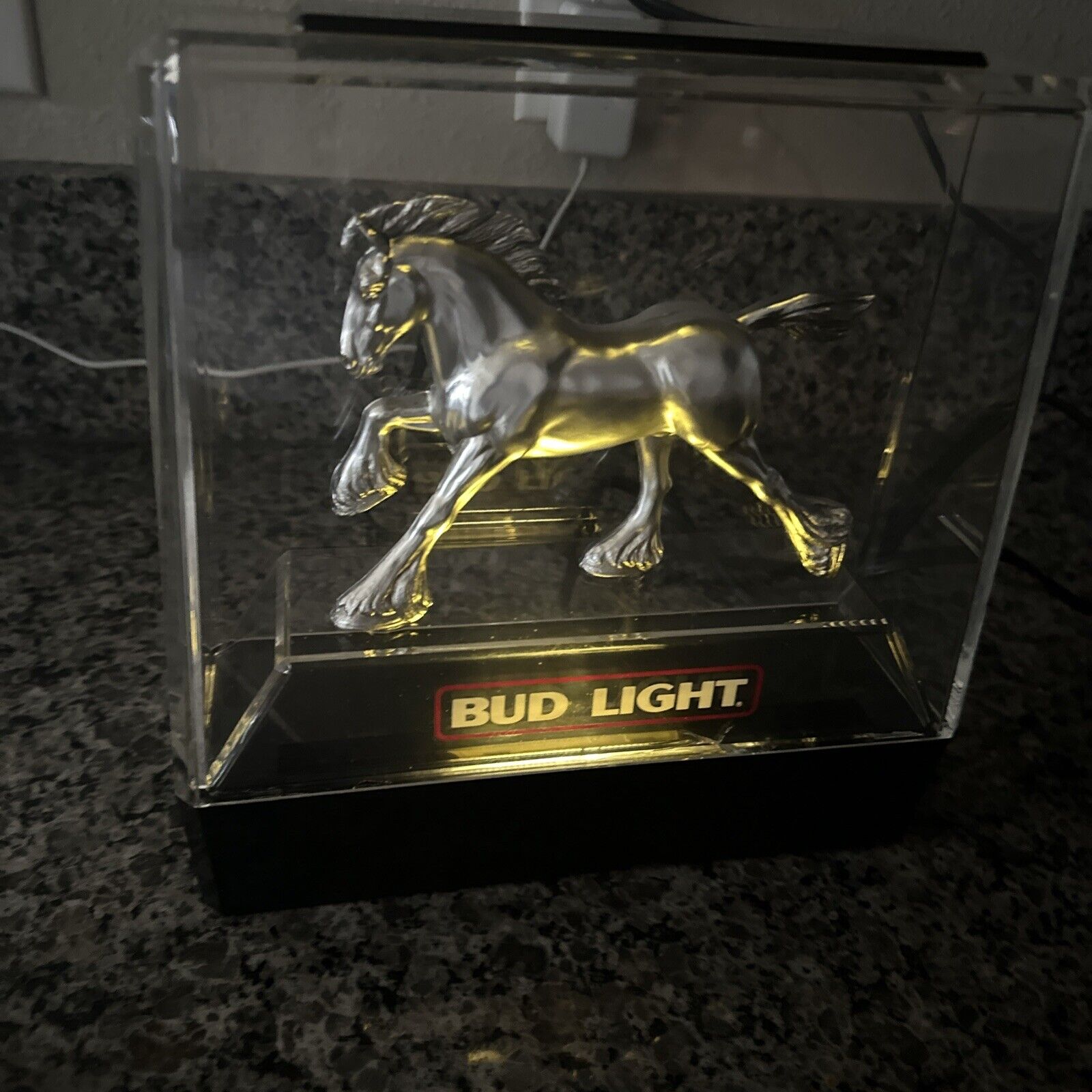 Bud Light Beer Silver Clydesdale Horse Light Up Display 1982 Bar Sign Vintage