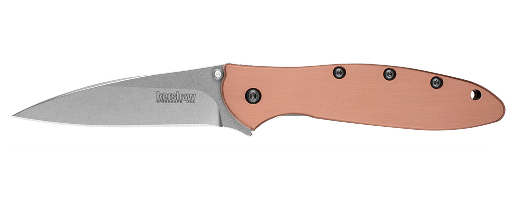 Kershaw Leek Assisted Knife Copper Handle CPM 154 Stonewash Plain Edge 1660CU