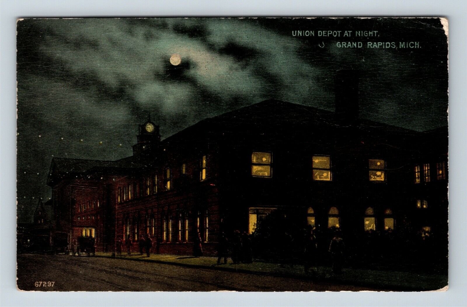 Union Depot at Night, Grand Rapids MI Vintage Postcard