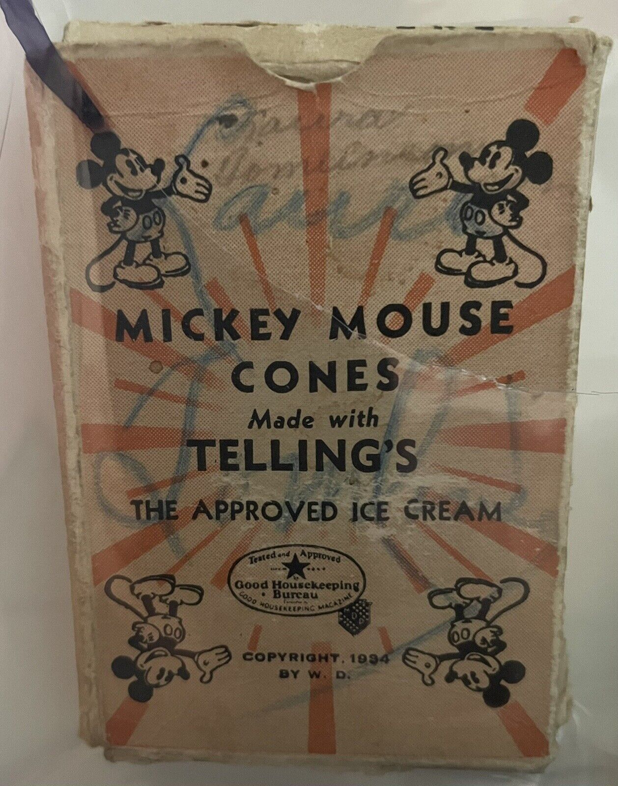 1934 Disney Mickey Mouse Three Little Pigs Telling’s Ice Cream Card Game