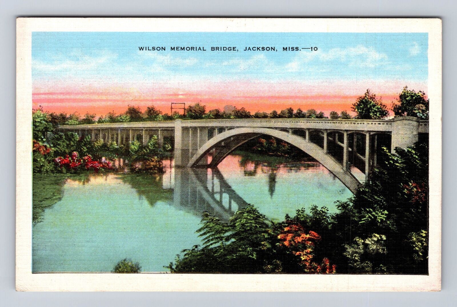 Jackson MS-Mississippi, Wilson Memorial Bridge, Antique Vintage Postcard