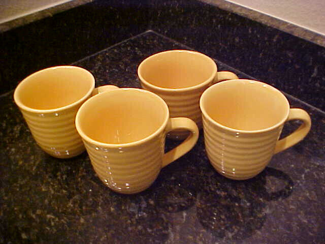 HOME TRENDS ~ 4 YELLOW Mugs/Cups ~ w/EMBOSSED RINGS ~ DISCONTINUED ~ EXCEPTIONAL