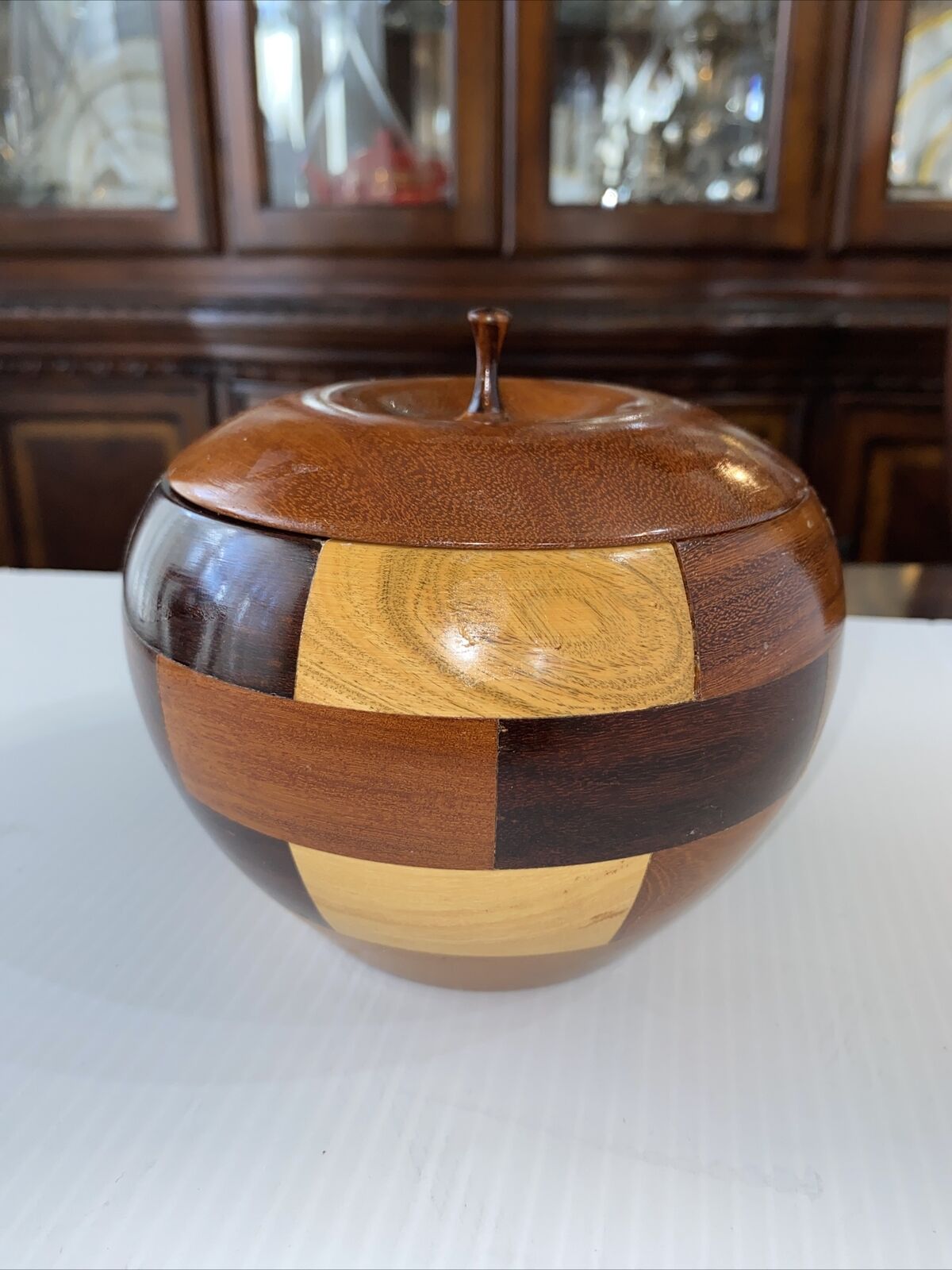 Vintage Segmented Wood Apple trinket box ￼/ Storage