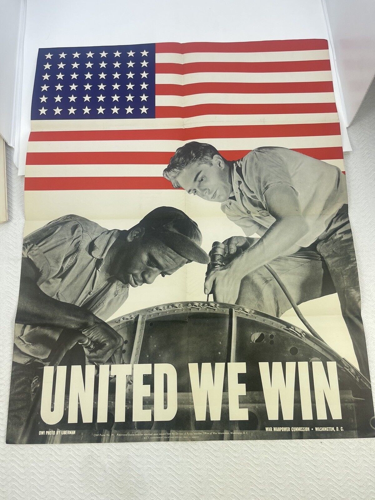 Original VTG Rare United We Stand War Manpower Commission Poster