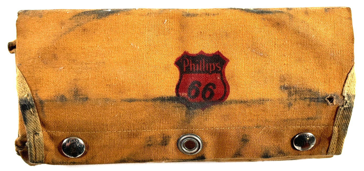 MEGA RARE Phillips 66 WW1 era Bullard rolling first aid kit L@@K gas oil