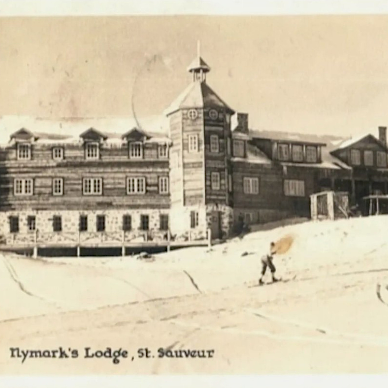 Nymark Ski Lodge RPPC Postcard 1930s Quebec Canada Tourist Snowshoes St Sauveur