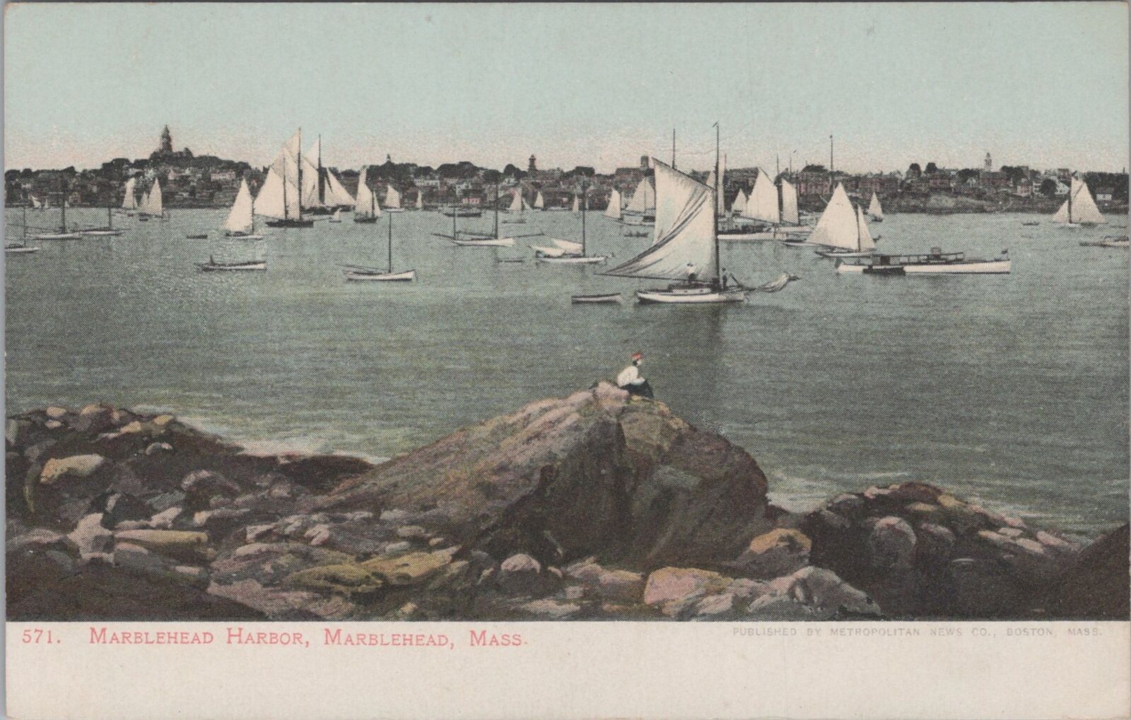 Marblehead Harbor Massachusetts Sailboats 1900s Unposted Postcard