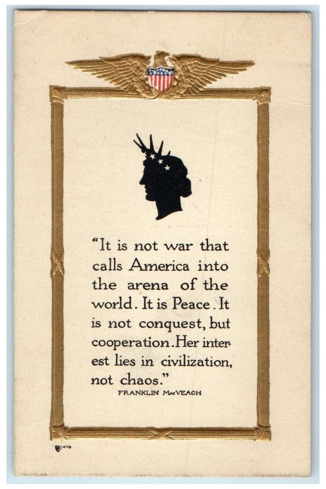 c1910's Patriotic Silhouette Volland Franklin McVeagh Embossed Antique Postcard