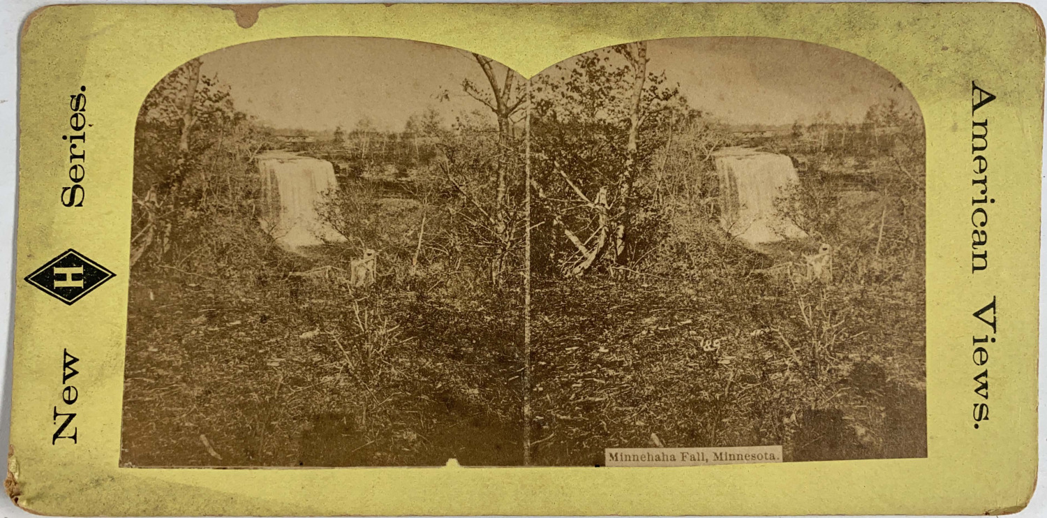 USA, Minnesota, Minnehaha Waterfall, Vintage Print, ca.1870, Stereo Print Came
