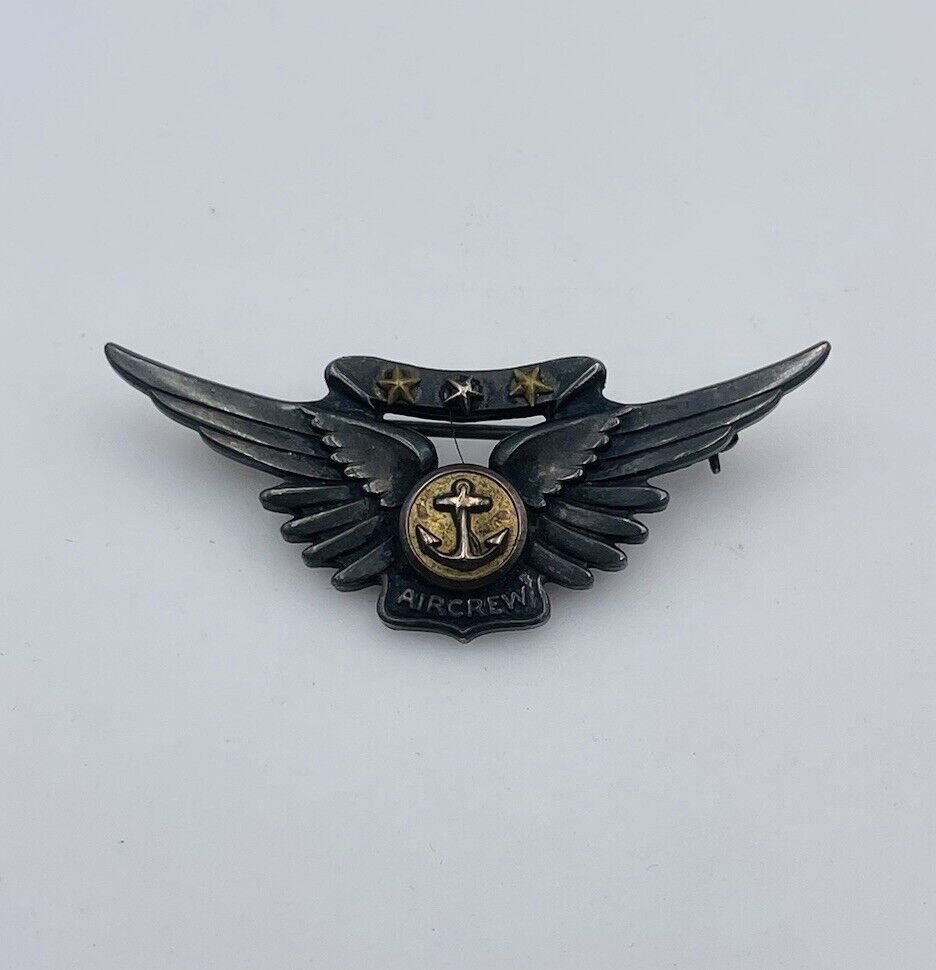 Amico Antique Sterling Silver World War 2 WWII AIRCREW Combat Wings Pin