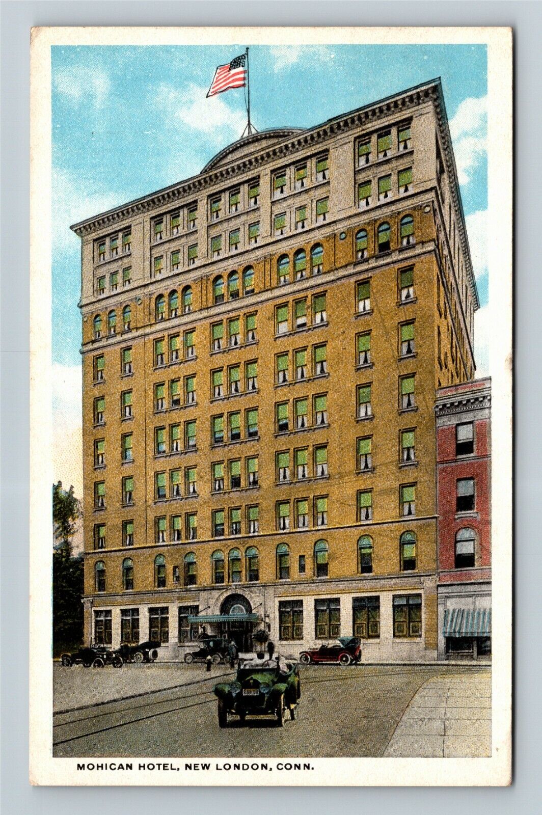 New London CT-Connecticut, Mohican Hotel, Period Cars, c1919 Vintage Postcard
