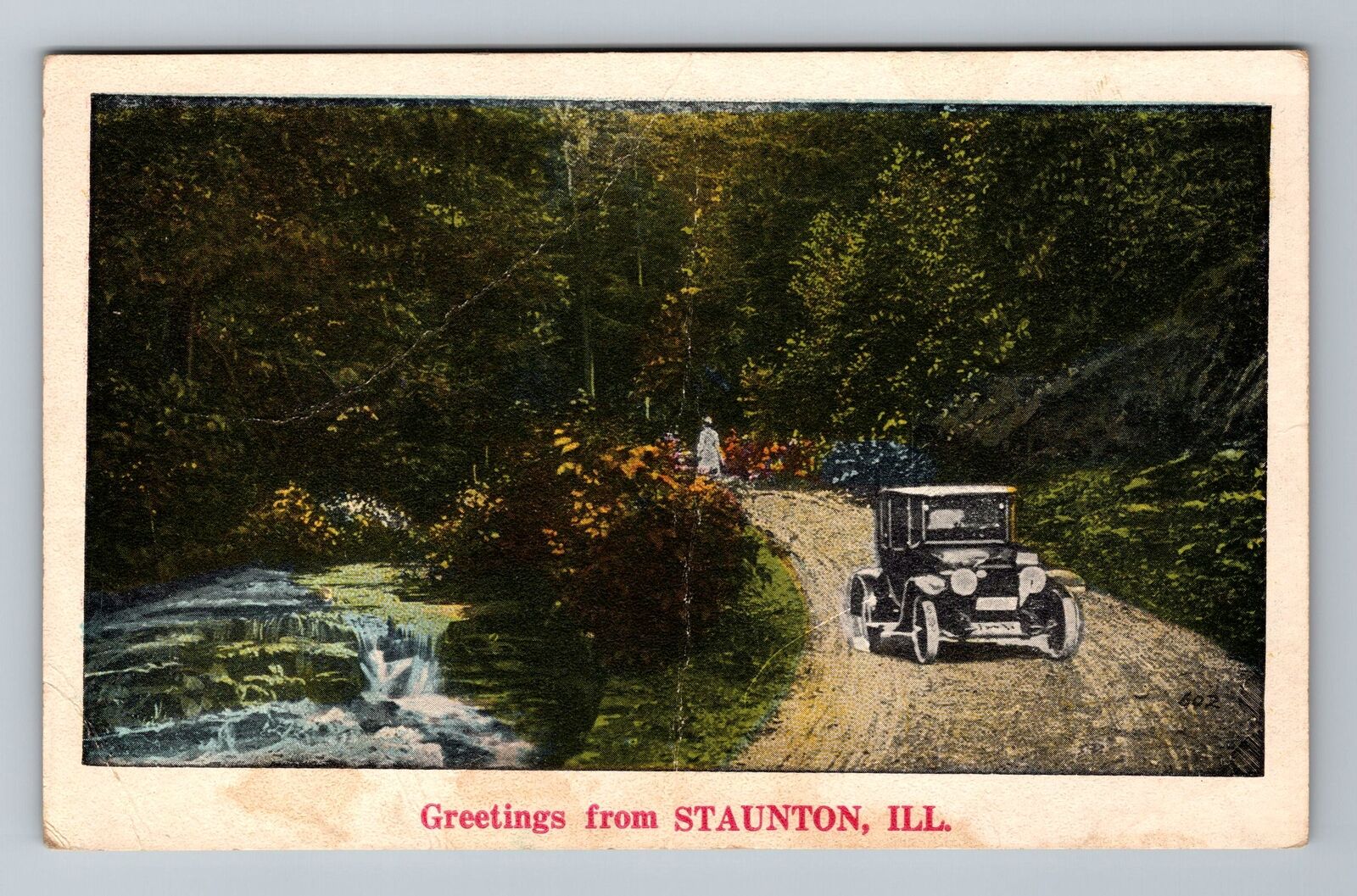 Staunton IL-Illinois, General Greetings, Vintage Car, Vintage Postcard