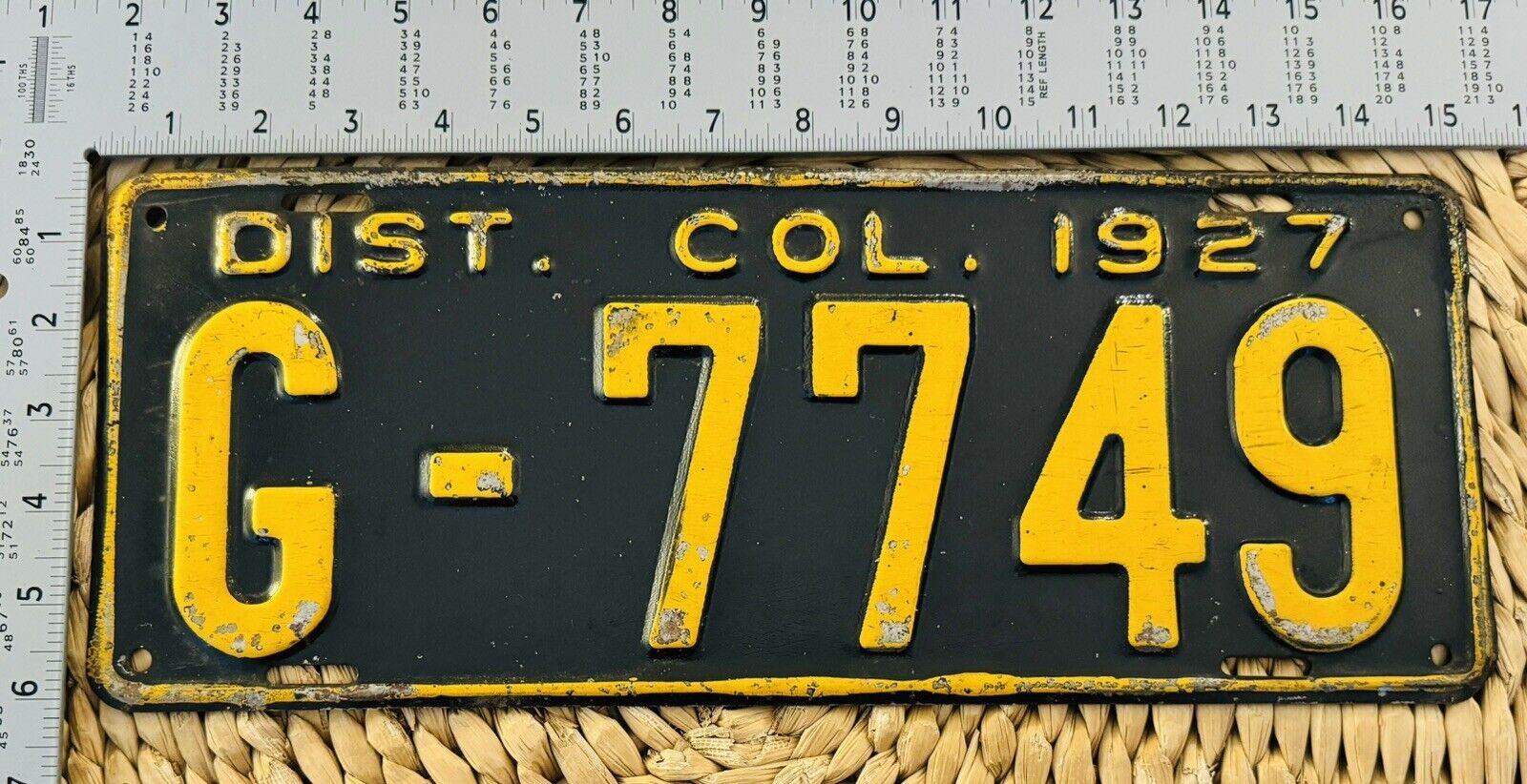 1927 Washington DC District Of Columbia License Plate G7749 Nice Paint ALPCA