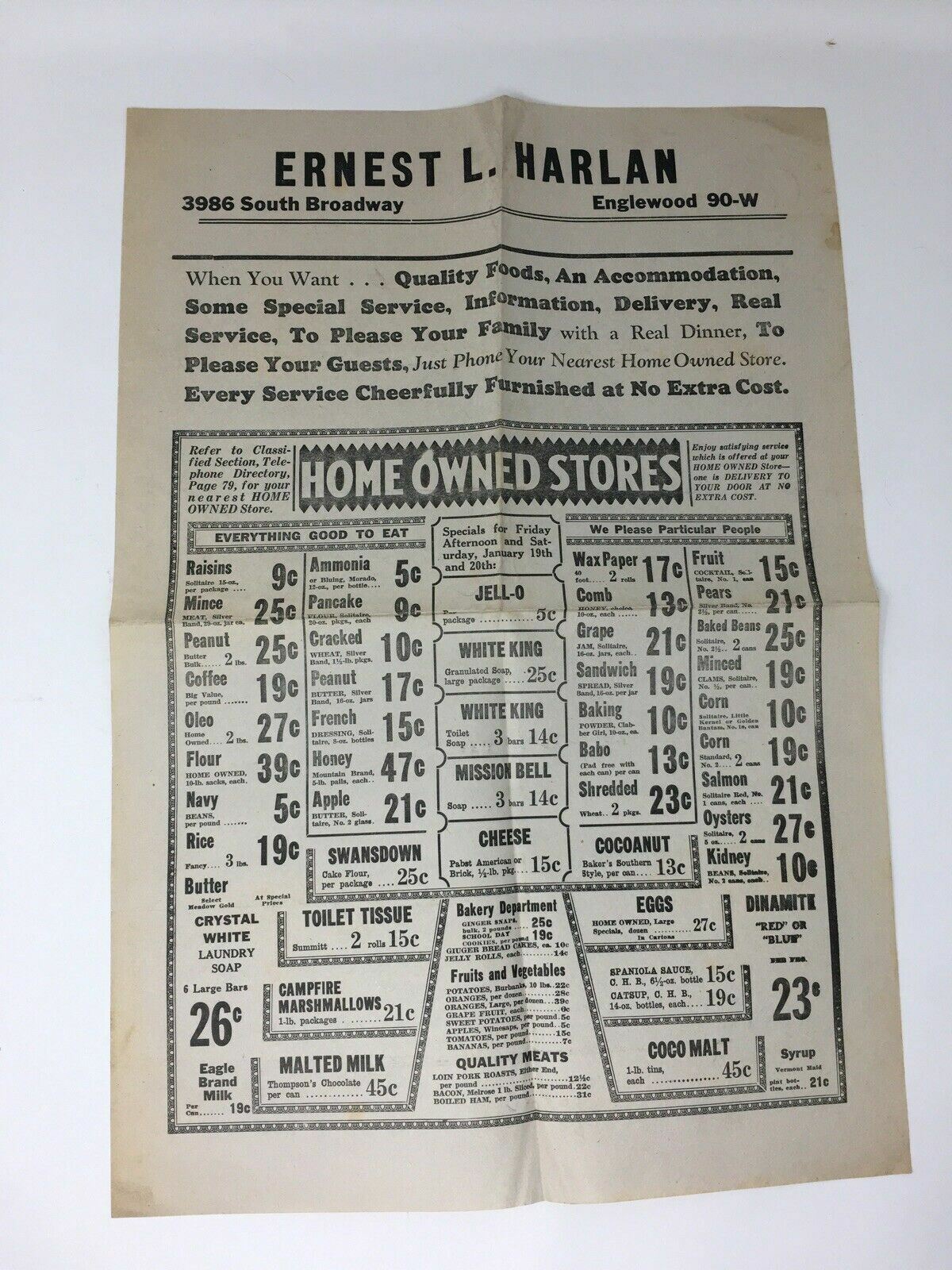 1930\'s Grocery Store Advertising Poster Wall Sheet Ernest L. Harlan Englewood CO